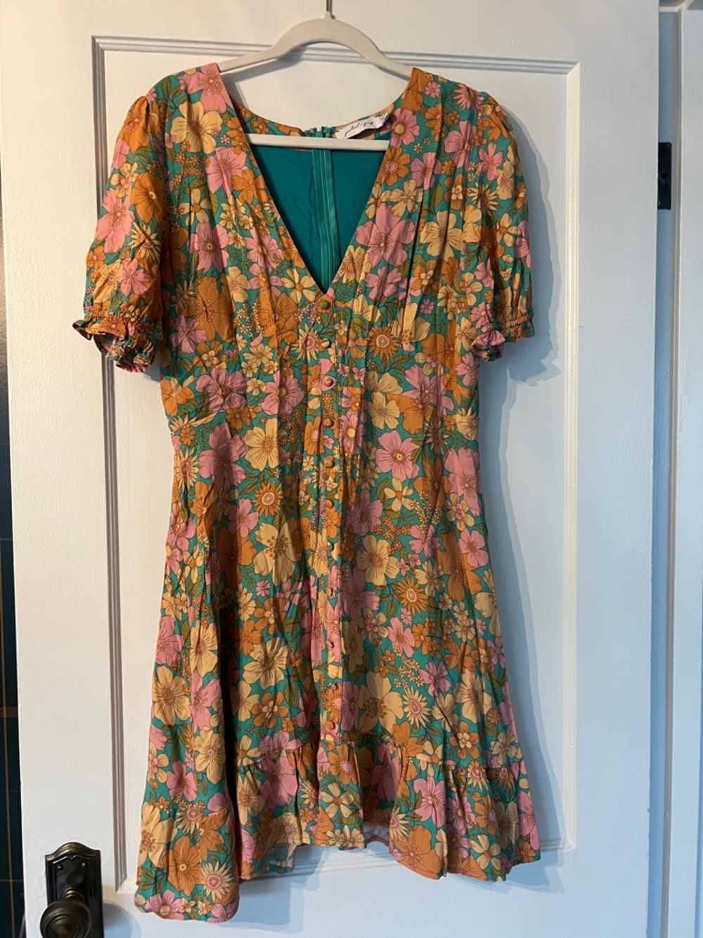 Petal & Pup Floral Mini Dress in Mustard, Teal & Pink